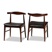 Baxton Studio Eira Mid-Century Modern Black Faux Leather Upholstered Walnut Finished Wood Dining Chair Set of 2